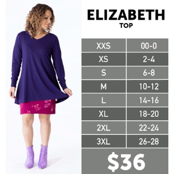 LuLaRoe LLR Dark Purple Elizabeth Relaxed Fit V-Neck Tunic Long Sleeve Top, Med - Picture 7 of 7
